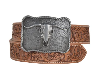 Vyö Myra Leather Belt Longhorn Skull